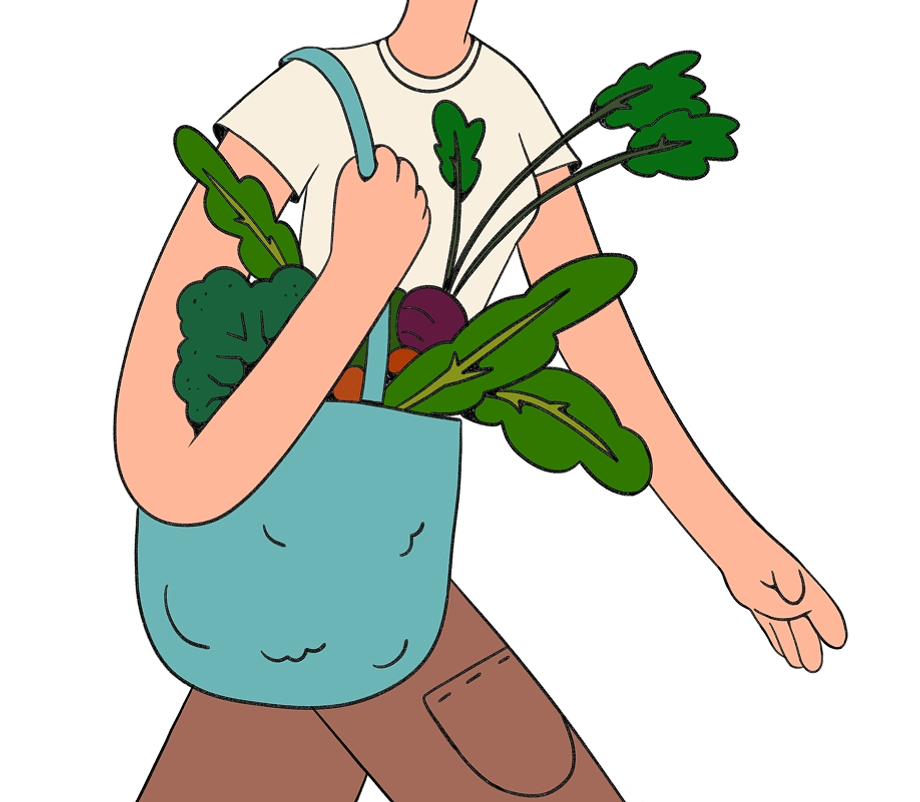 bag of fruits and vegetables from the farmers market